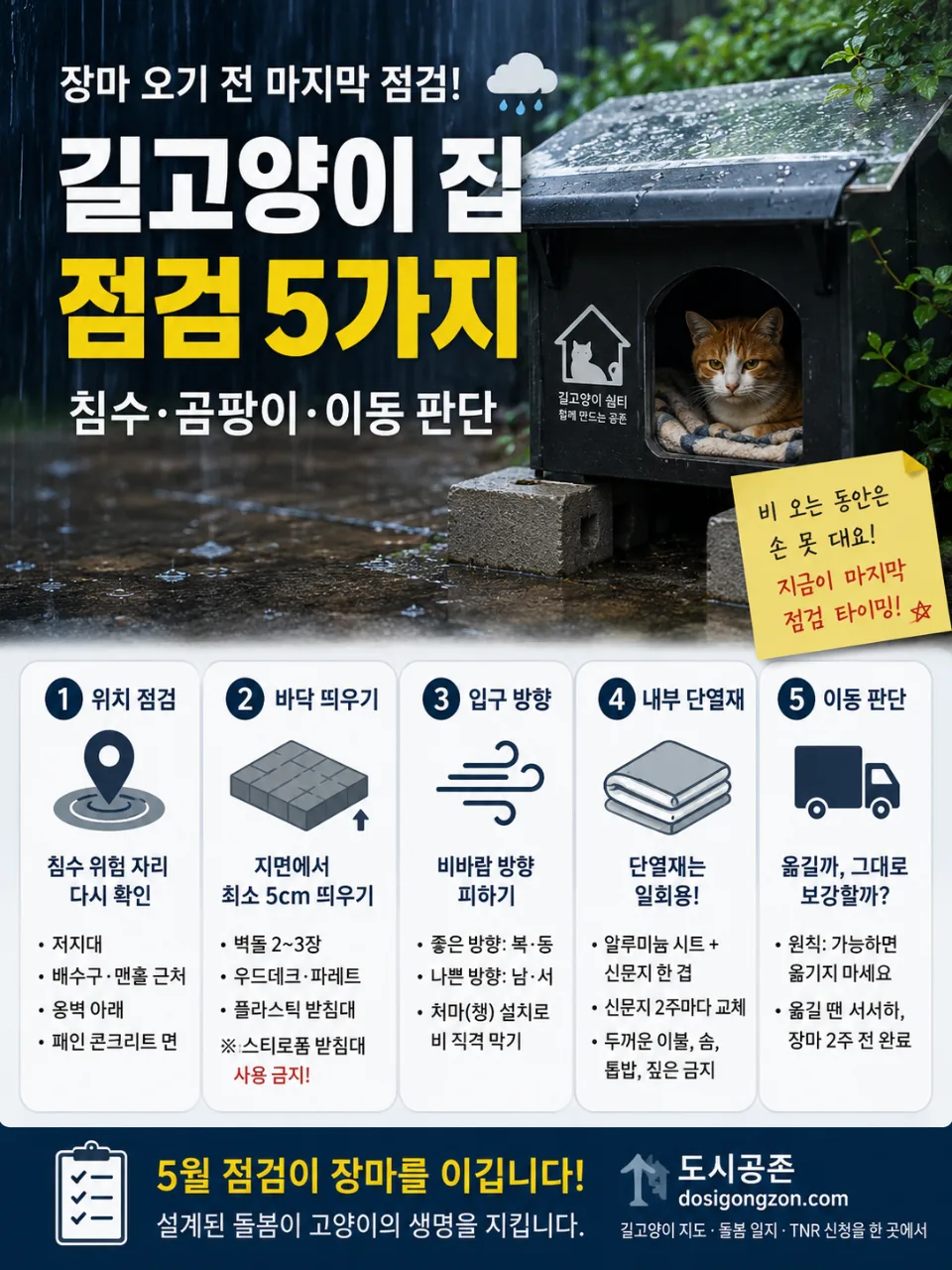 장마 시작되면 늦어요 — 길고양이 집 5월 점검 체크리스트